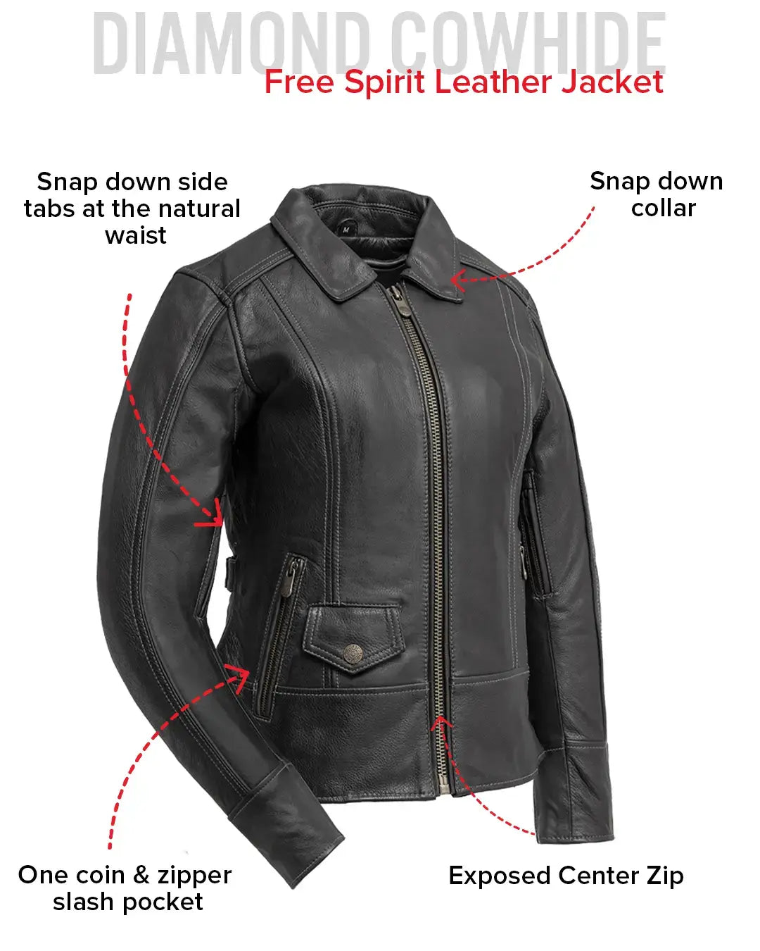 Free Spirit - Women's Motorcycle Leather Jacket - First Manufacturing Company - Flyclothing LLC
