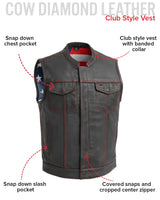 Born Free Men's Leather Motorcycle Leather Vest - Red Stitch - First Manufacturing Company - Flyclothing LLC