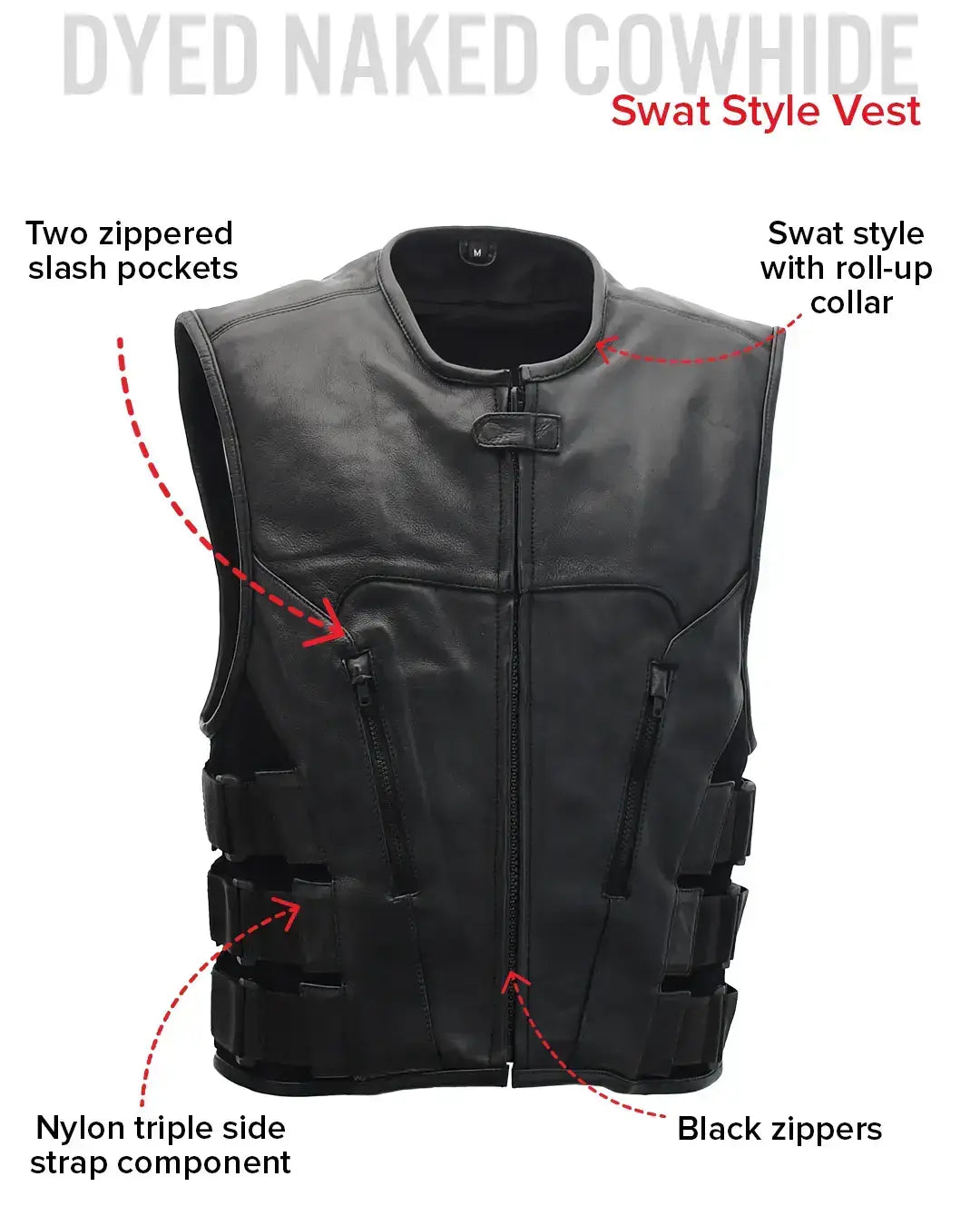 Commando Men's Leather Swat Style Motorcycle Vest - First Manufacturing Company - Flyclothing LLC