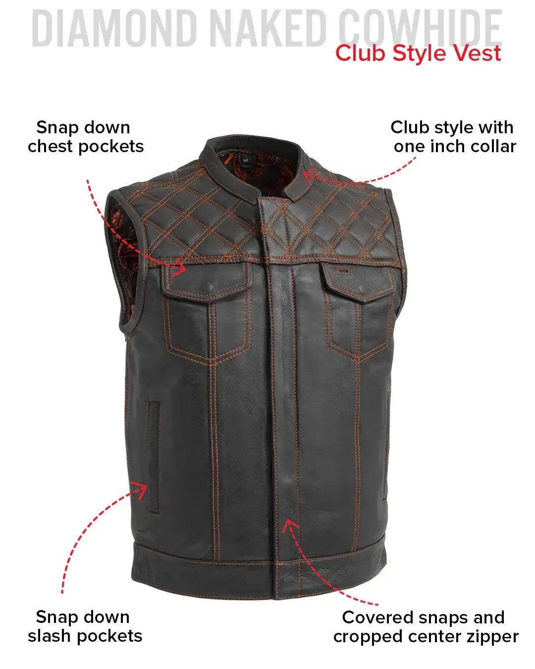 Downside Men's Motorcycle Leather Vest - First Manufacturing Company - Flyclothing LLC