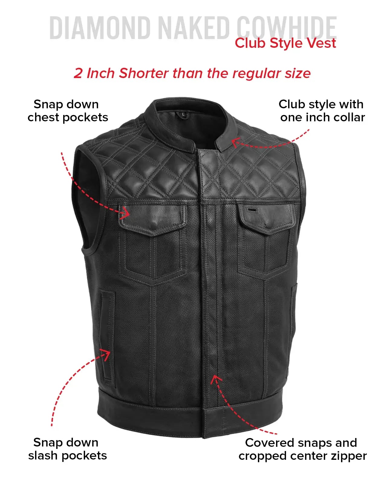 Upside Perforated Men's Club Style Leather Vest - First Manufacturing Company - Flyclothing LLC