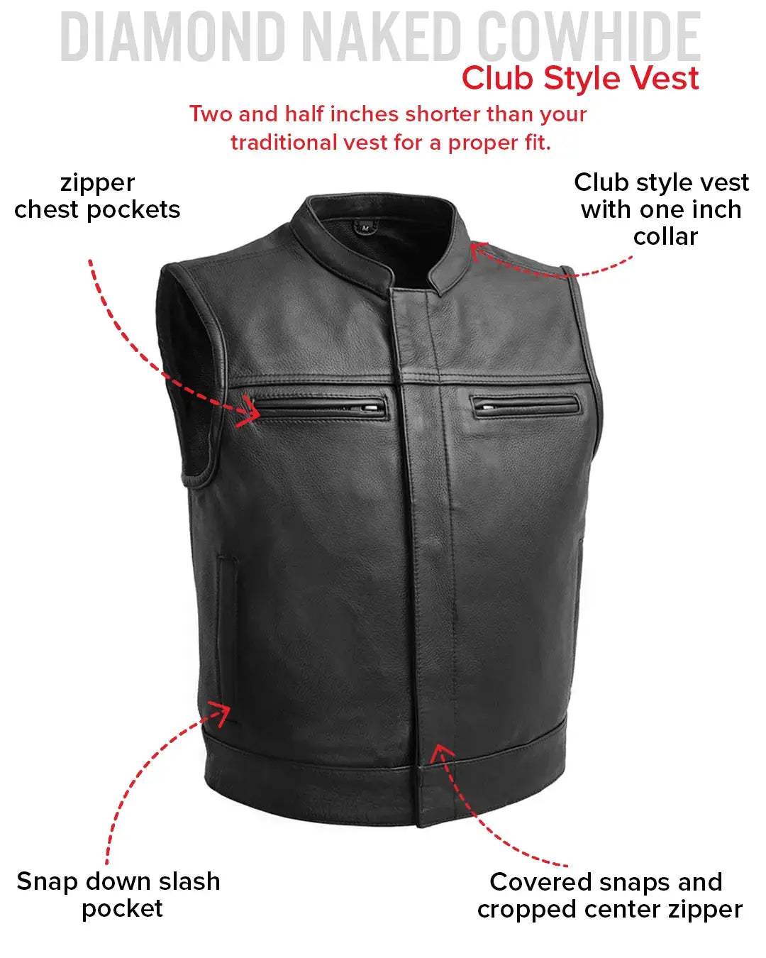 Lowrider Men's Motorcycle Leather Vest - First Manufacturing Company - Flyclothing LLC