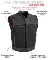 Lowrider Men's Motorcycle Leather/Twill Vest - First Manufacturing Company - Flyclothing LLC