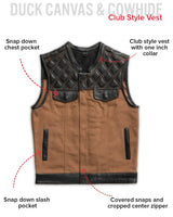 Hunt Club Motorcycle Leather Canvas Vest - First Manufacturing Company - Flyclothing LLC