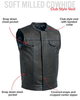 The Cut Men's Motorcycle Leather Vest, Multiple Color Options - First Manufacturing Company - Flyclothing LLC
