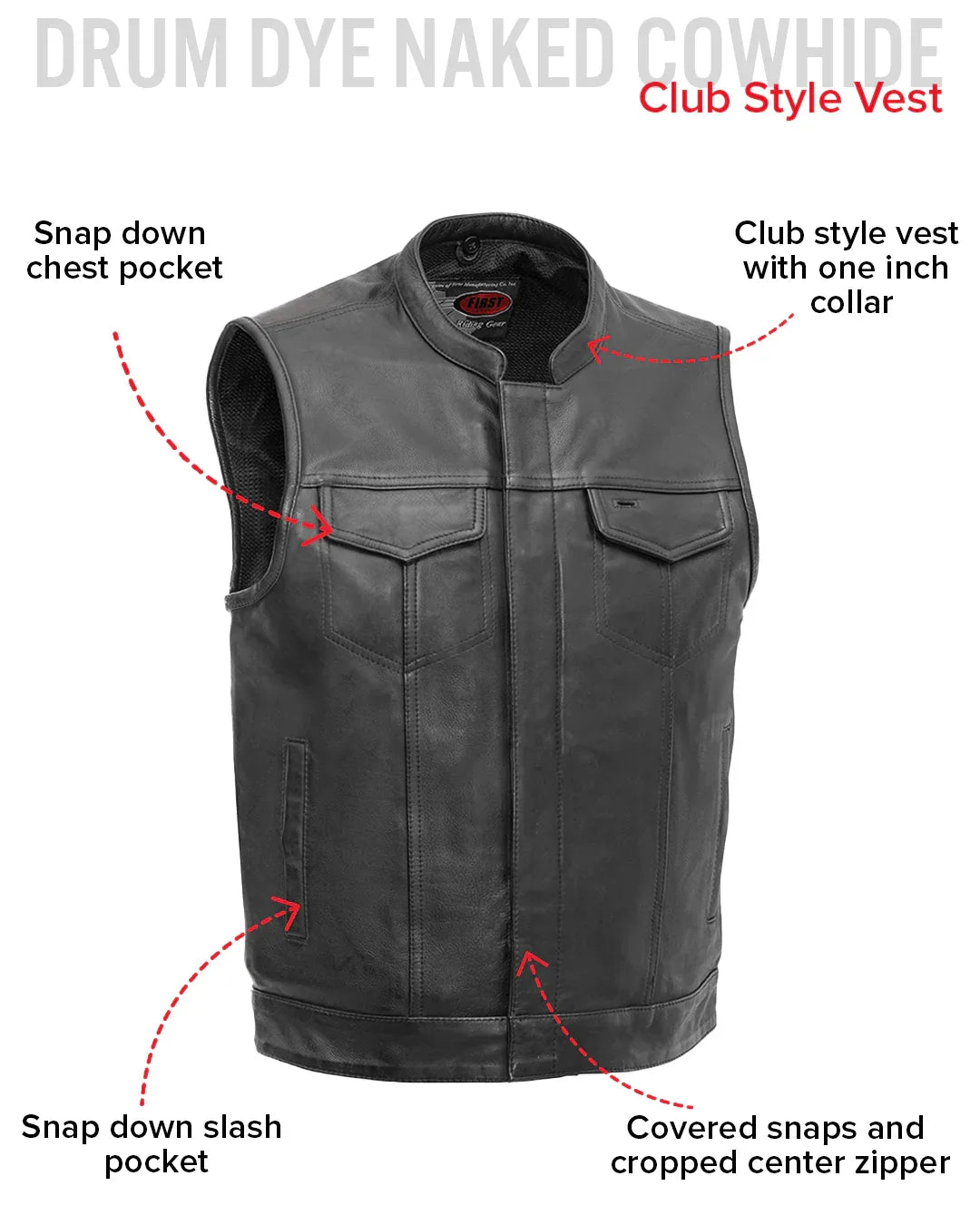 Sharp Shooter Men's Motorcycle Leather Vest - First Manufacturing Company - Flyclothing LLC