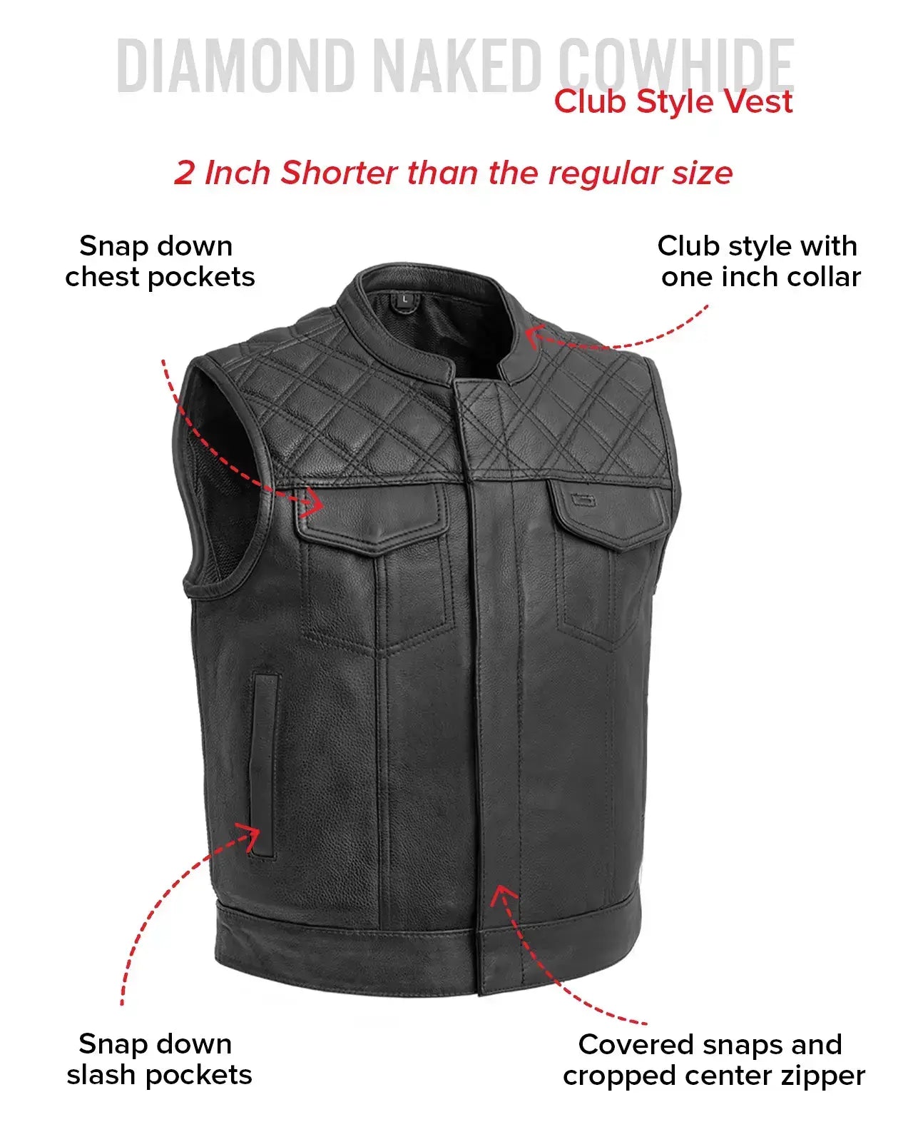 Upside Men's Club Style Leather Vest - First Manufacturing Company - Flyclothing LLC