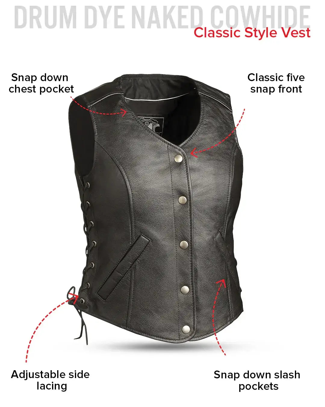 Honey Badger Women's Motorcycle Leather Vest - First Manufacturing Company - Flyclothing LLC