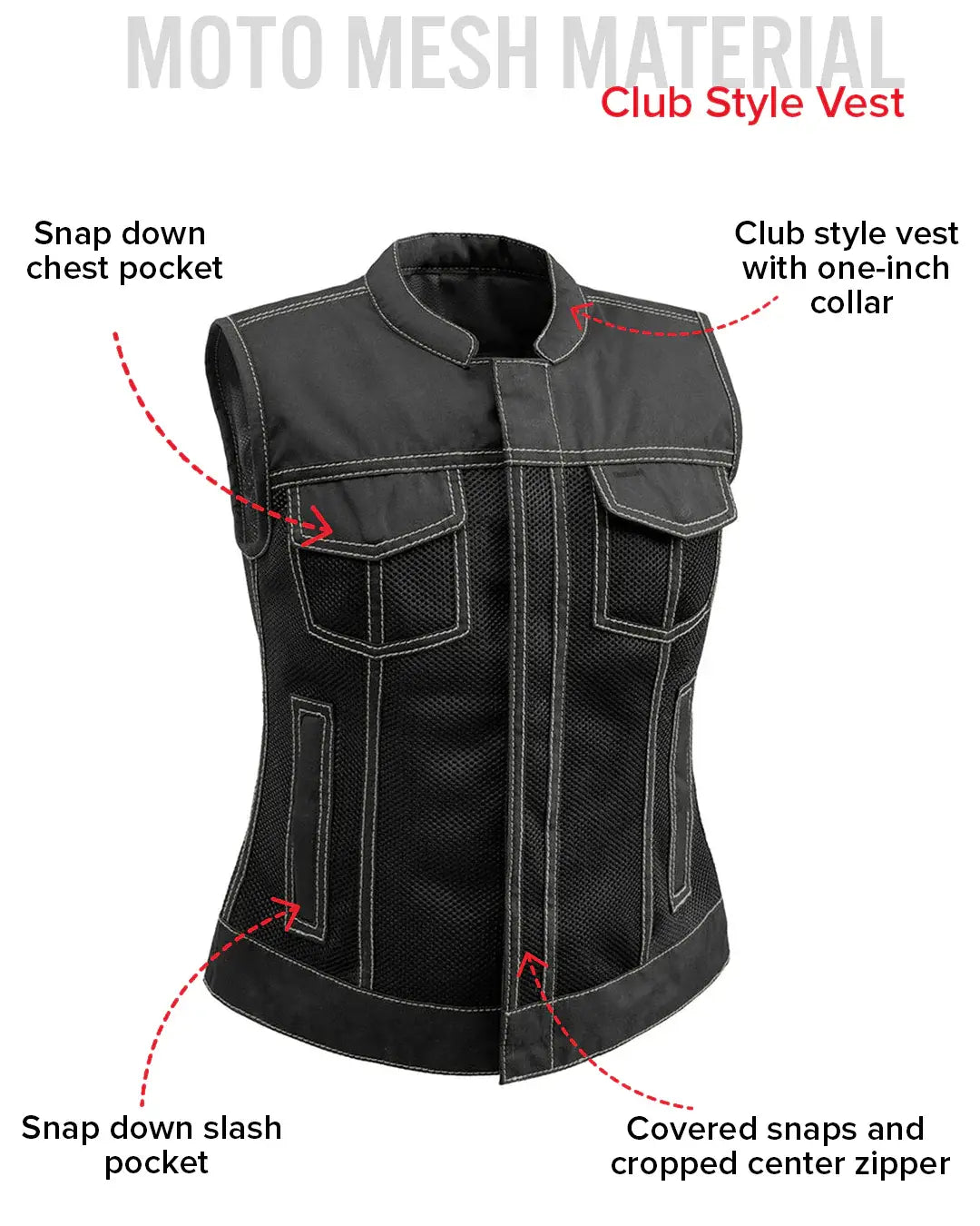 Jessica Moto Mesh Women's Motorcycle Vest - First Manufacturing Company - Flyclothing LLC