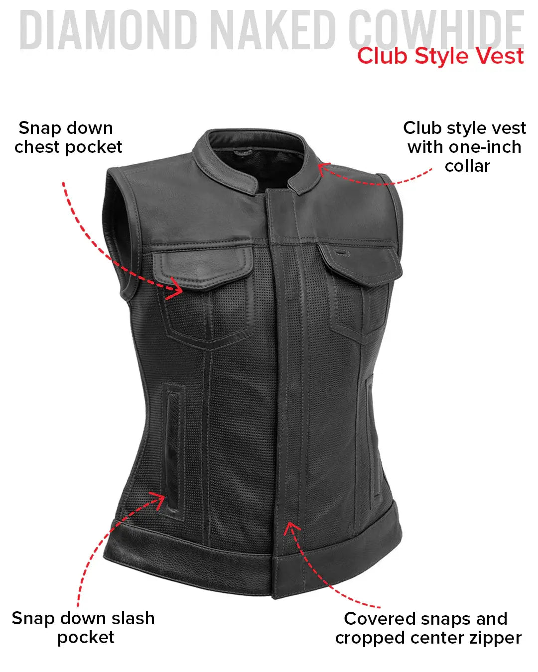 Jessica Perforated Women's Motorcycle Leather Vest - First Manufacturing Company - Flyclothing LLC