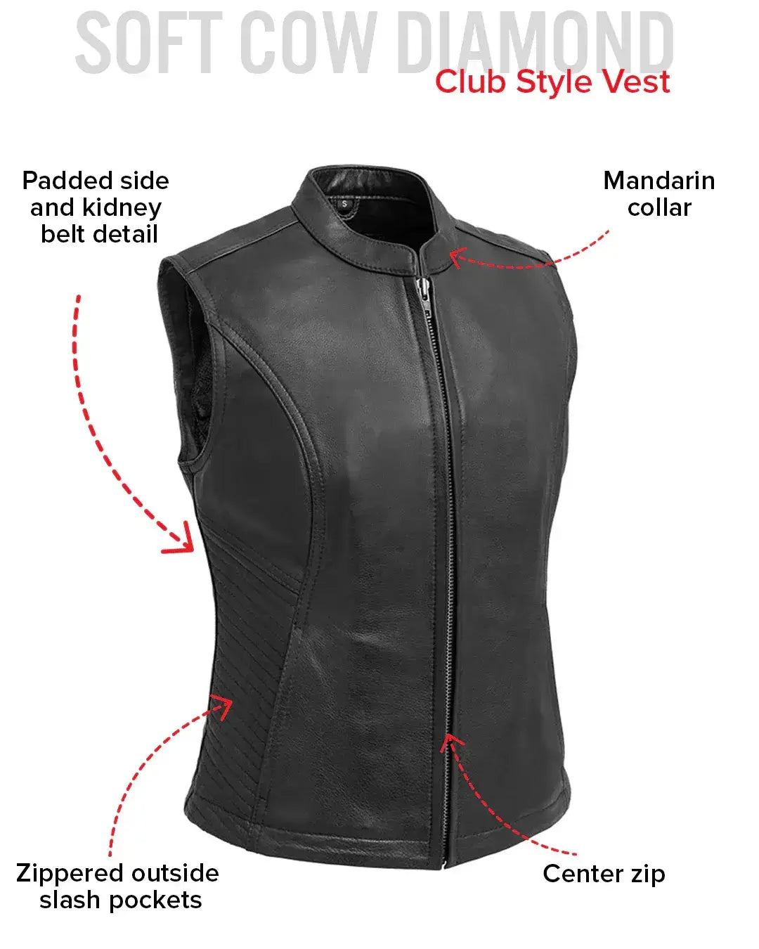 Nina Women's Motorcycle Leather Vest - First Manufacturing Company - Flyclothing LLC
