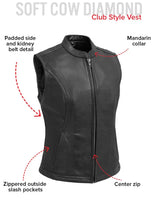 Nina Women's Motorcycle Leather Vest - First Manufacturing Company - Flyclothing LLC