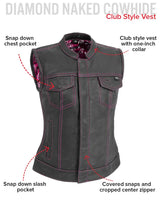 Jessica Women's Motorcycle Leather Vest - Pink - Limited Edition - First Manufacturing Company - Flyclothing LLC