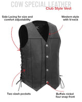 Gun Slinger Men's Motorcycle Western Style Leather Vest - First Manufacturing Company - Flyclothing LLC