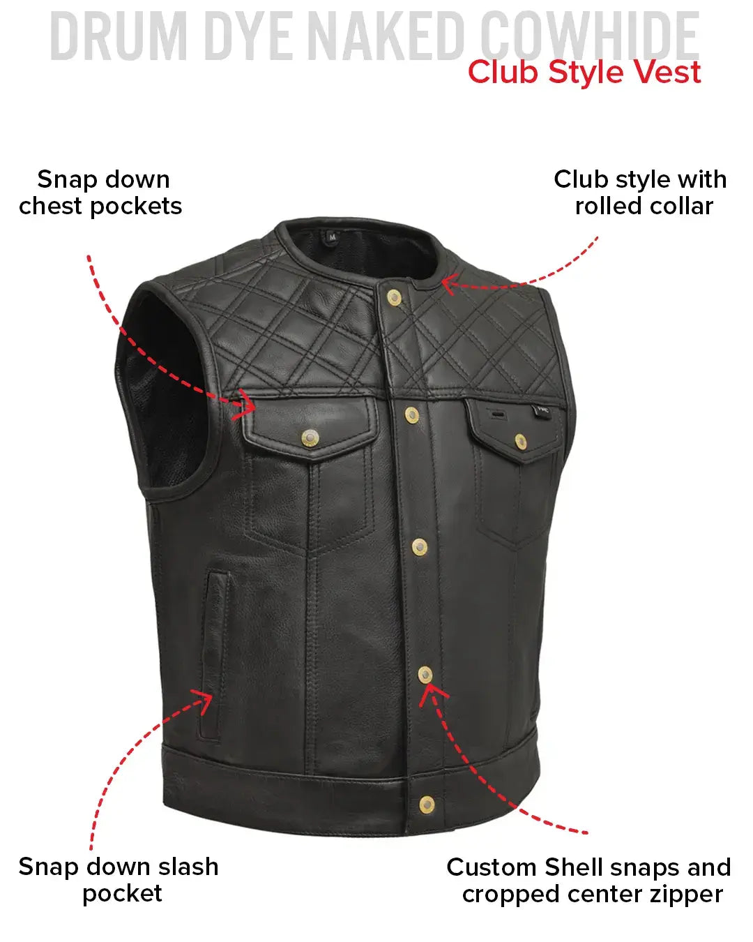 Shell Shock Men's Motorcycle Leather Vest (limited edition) - First Manufacturing Company - Flyclothing LLC