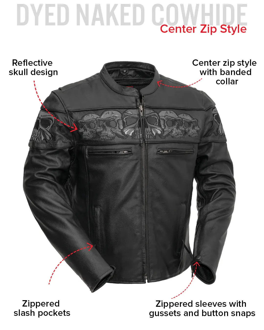 Savage Skulls Men's Motorcycle Leather Jacket - First Manufacturing Company - Flyclothing LLC