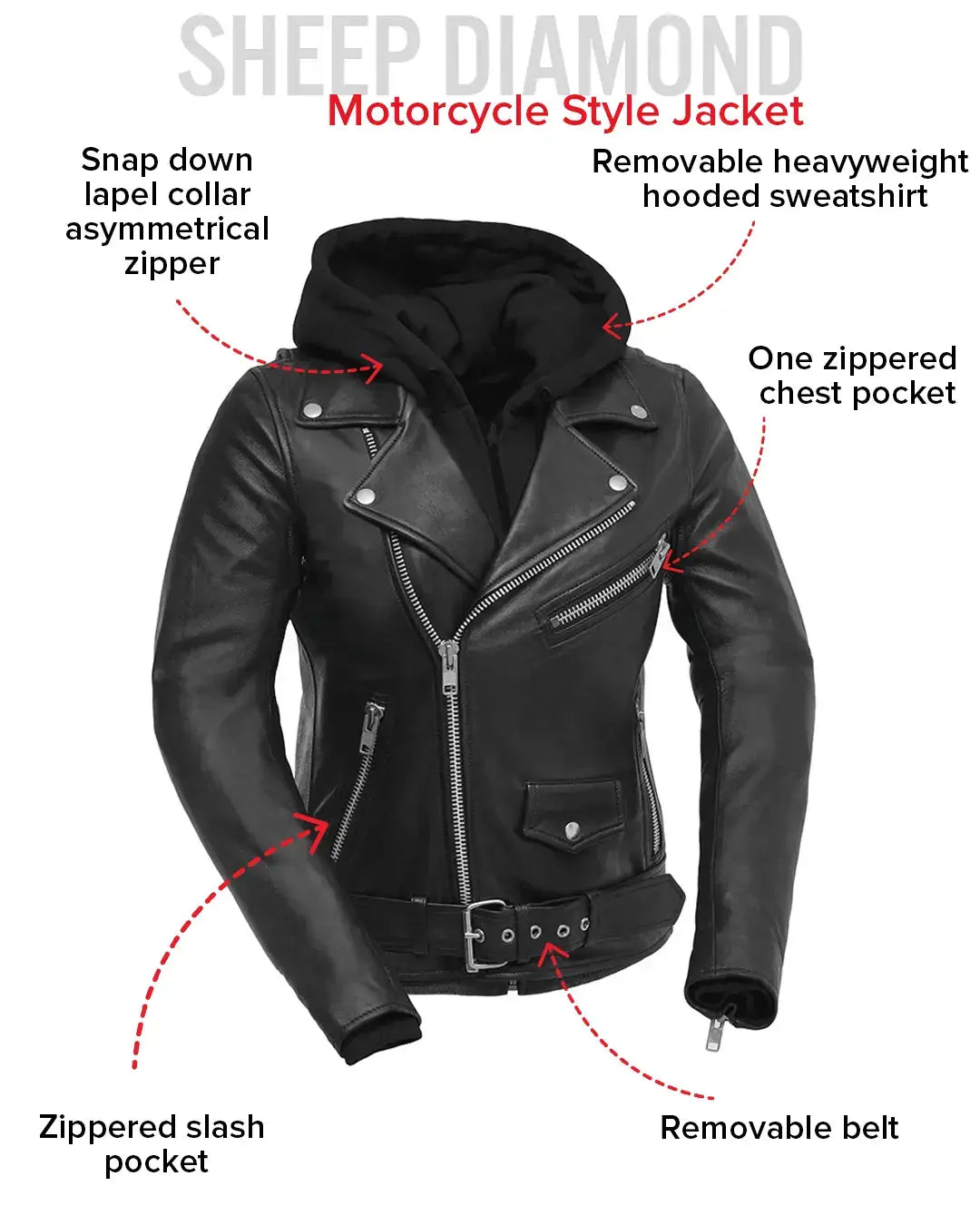 Ryman - Women's Motorcycle Leather Jacket - First Manufacturing Company - Flyclothing LLC