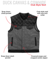 Hunt Club Motorcycle Leather Canvas Vest Grey