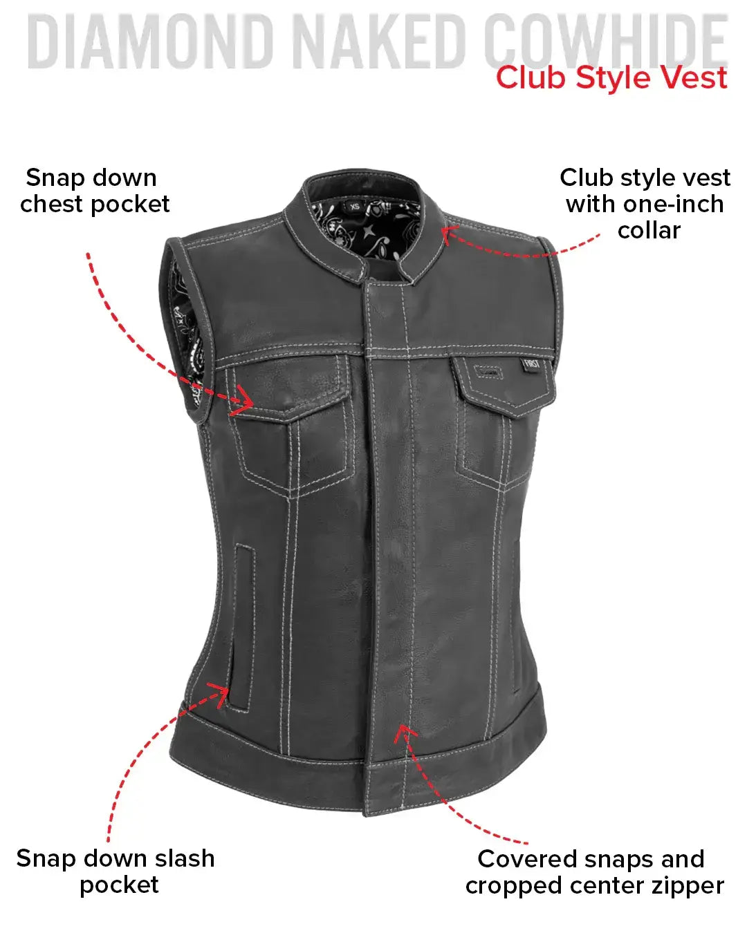 Jessica Women's Motorcycle Leather Vest - White - Limited Edition - First Manufacturing Company - Flyclothing LLC