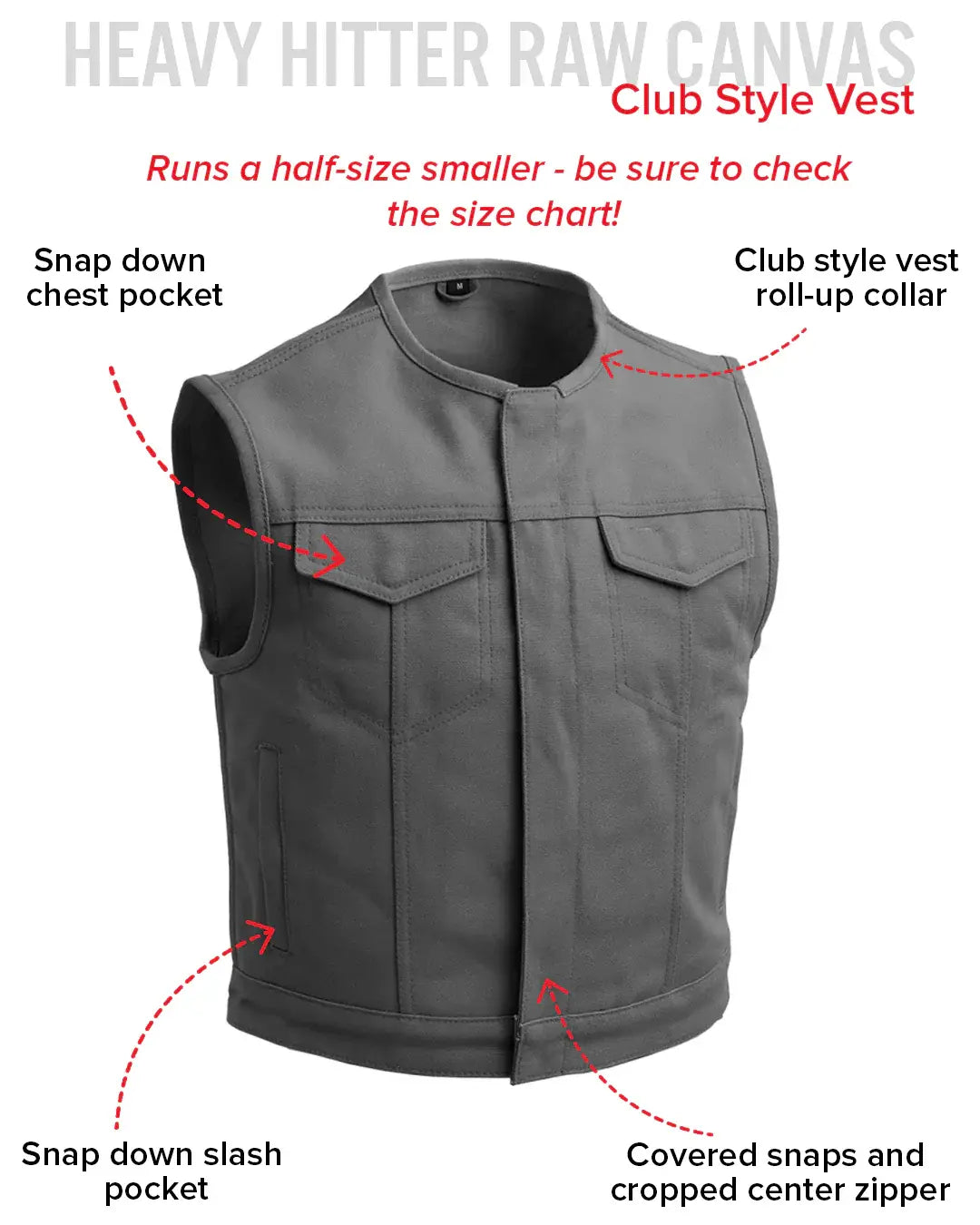 Lowside Grey Men's Motorcycle Canvas Vest - First Manufacturing Company - Flyclothing LLC