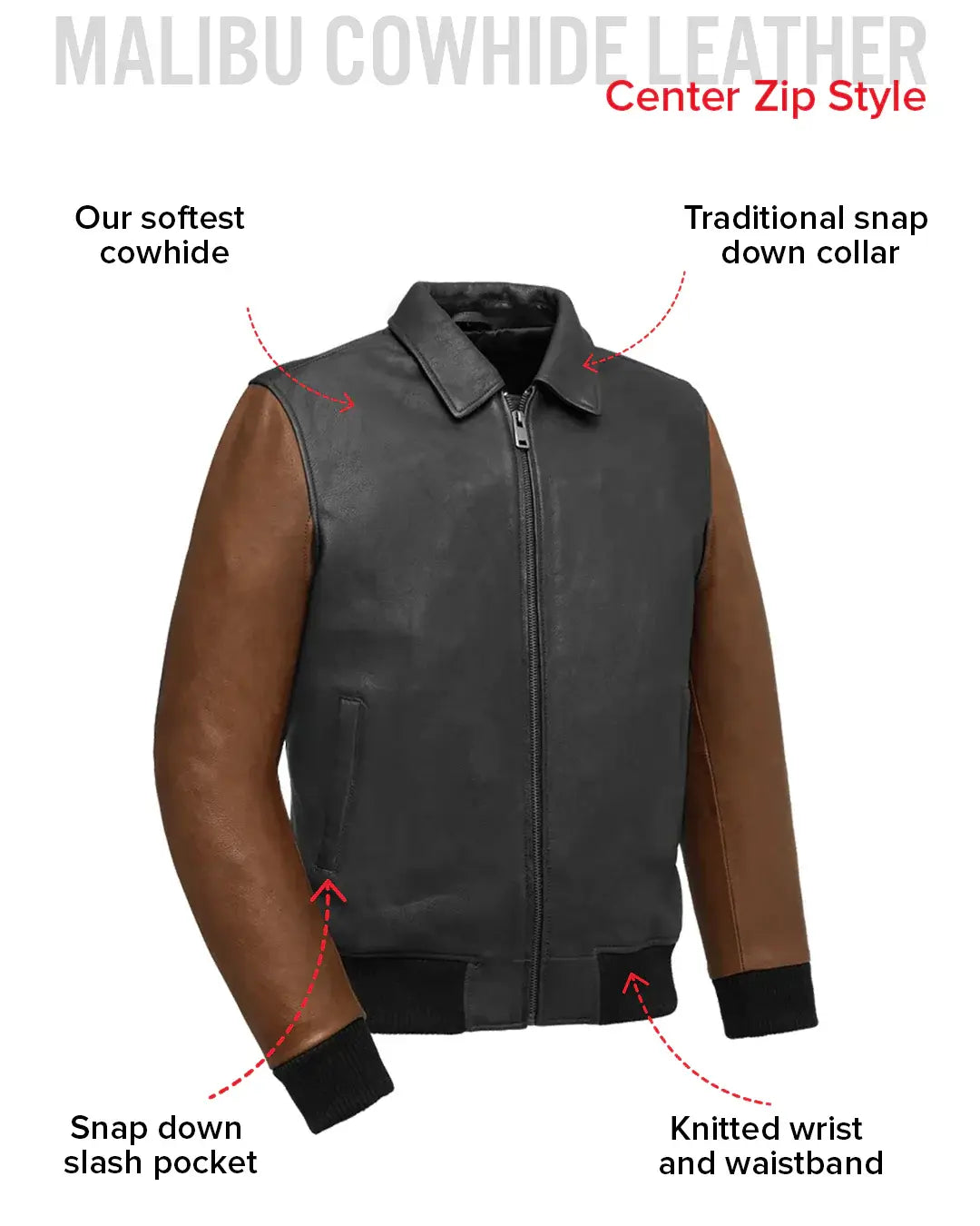 Moto Bomber Two Tone Men's Leather Jacket - First Manufacturing Company - Flyclothing LLC