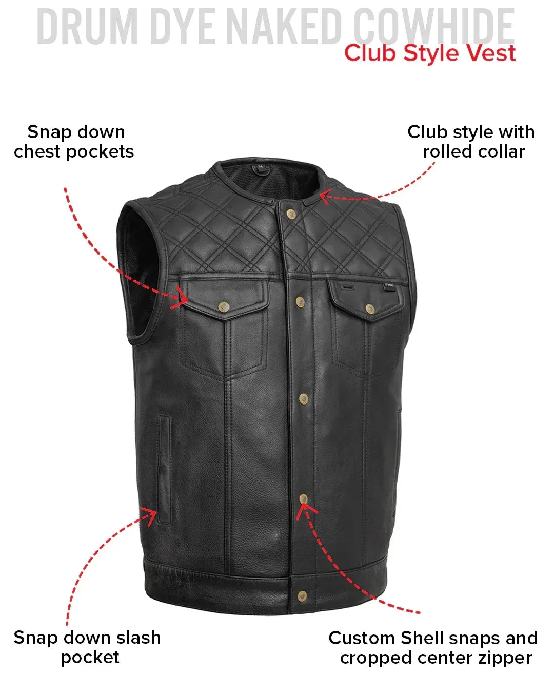 12 Gauge Men's Motorcycle Leather Vest - First Manufacturing Company - Flyclothing LLC