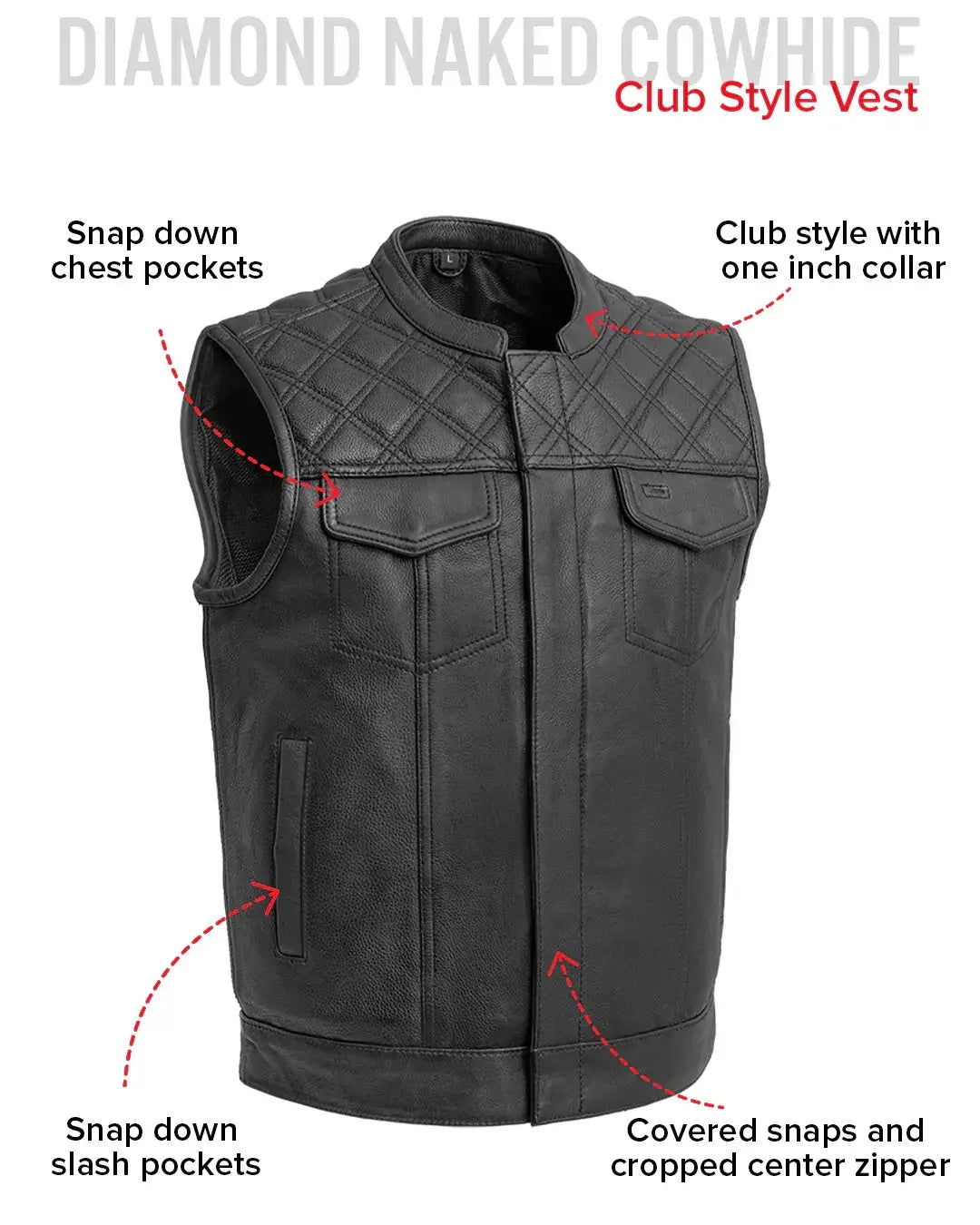 Downside Men's Motorcycle Leather Vest - First Manufacturing Company - Flyclothing LLC