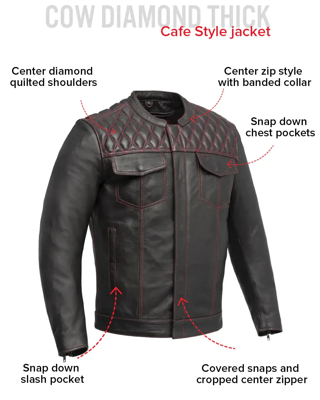 Cinder Men's Cafe Style Leather Jacket - First Manufacturing Company - Flyclothing LLC