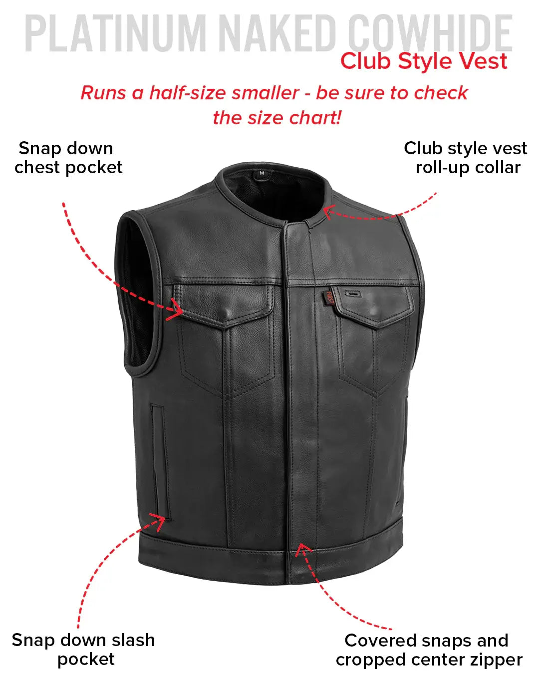 Lowside Men's Motorcycle Leather Vest - First Manufacturing Company - Flyclothing LLC