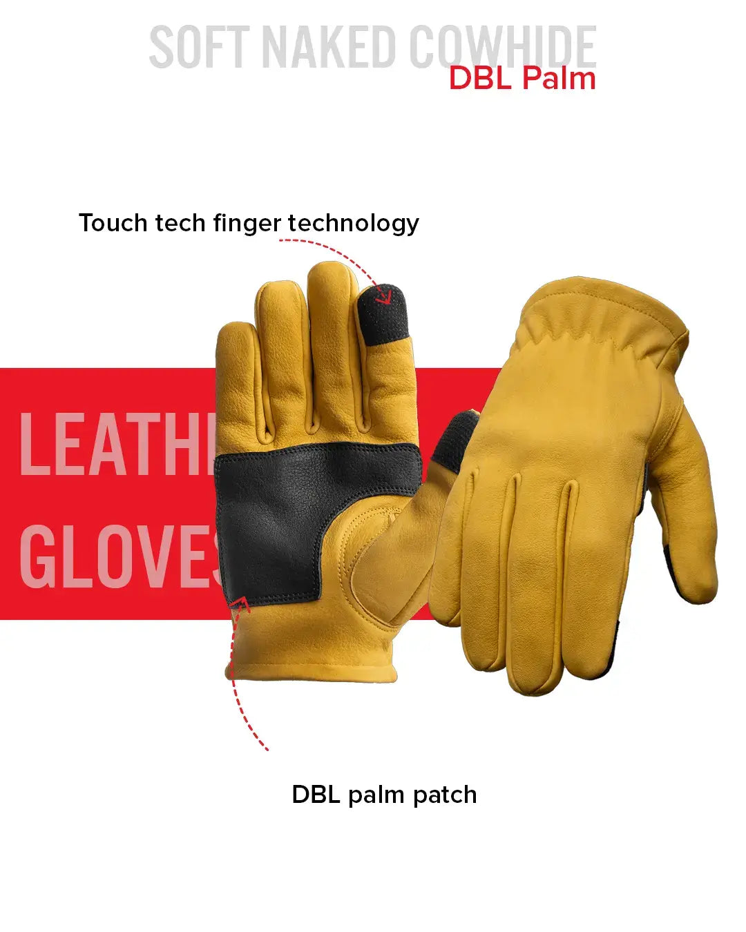 Roper DBL Palm Men's Motorcycle Leather Gloves - First Manufacturing Company - Flyclothing LLC