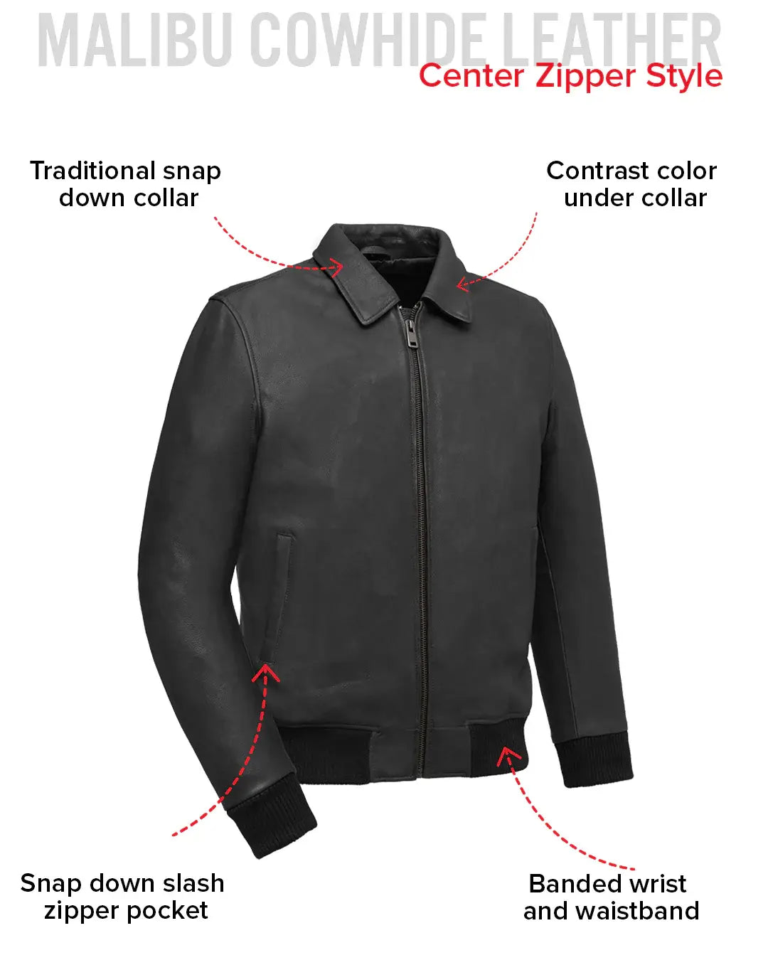 Moto Bomber - Men's Leather Jacket - First Manufacturing Company - Flyclothing LLC