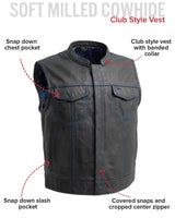 The Club Cut Men's Motorcycle Leather Vest, Multiple Color Options - First Manufacturing Company - Flyclothing LLC