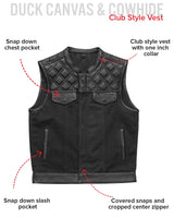 Hunt Club Motorcycle Leather Canvas Vest Black - First Manufacturing Company - Flyclothing LLC