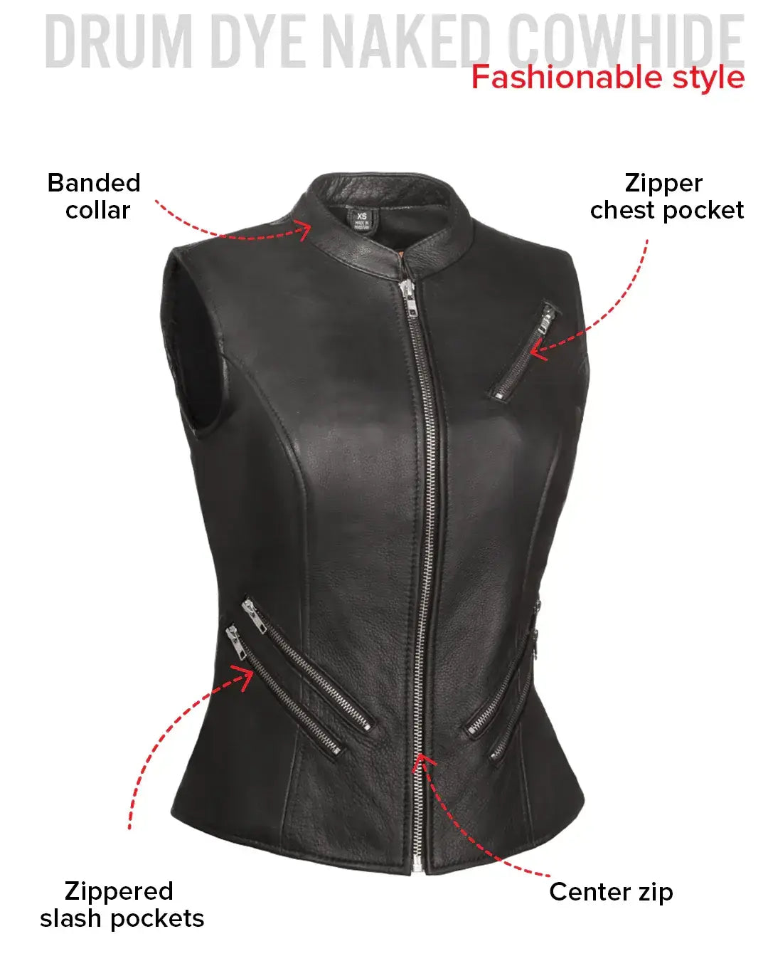 Fairmont Women's Motorcycle Leather Vest - First Manufacturing Company - Flyclothing LLC