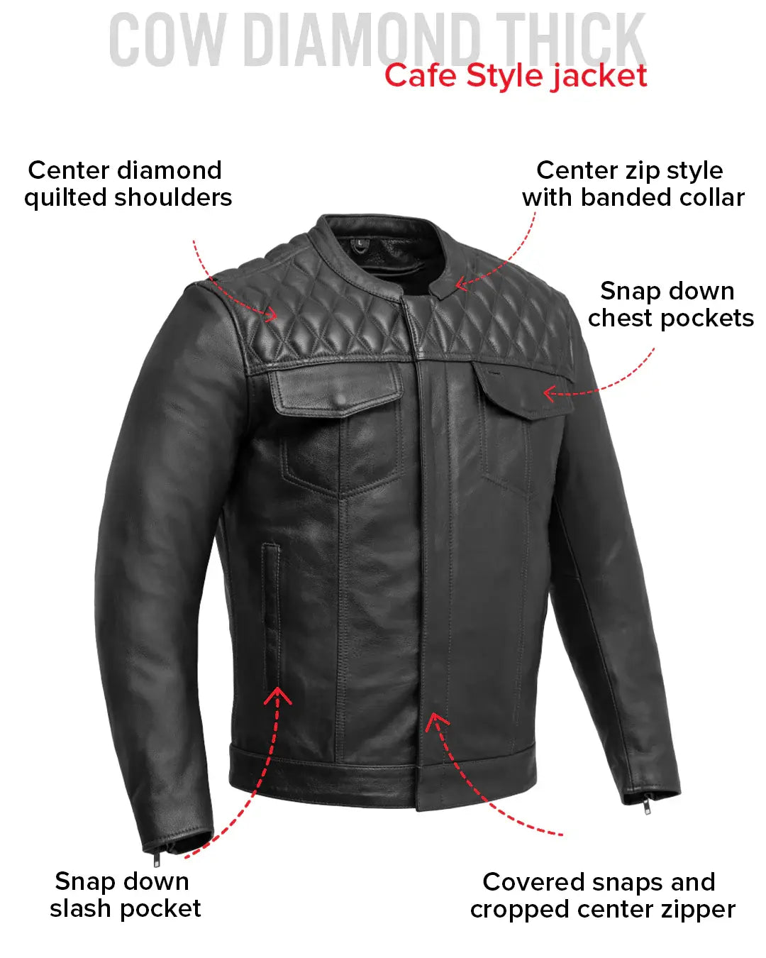 Cinder Men's Cafe Style Leather Jacket - First Manufacturing Company - Flyclothing LLC