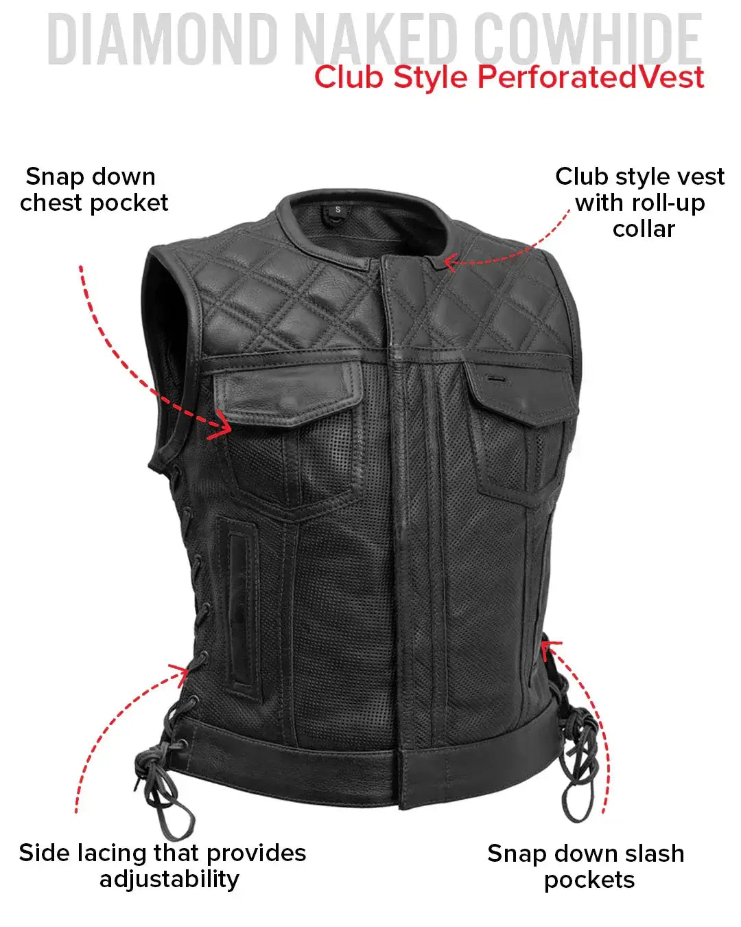 Bonnie Perforated Women's Motorcycle Leather Vest - First Manufacturing Company - Flyclothing LLC