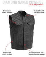 Downside Perforated Men's Motorcycle Leather Vest - First Manufacturing Company - Flyclothing LLC