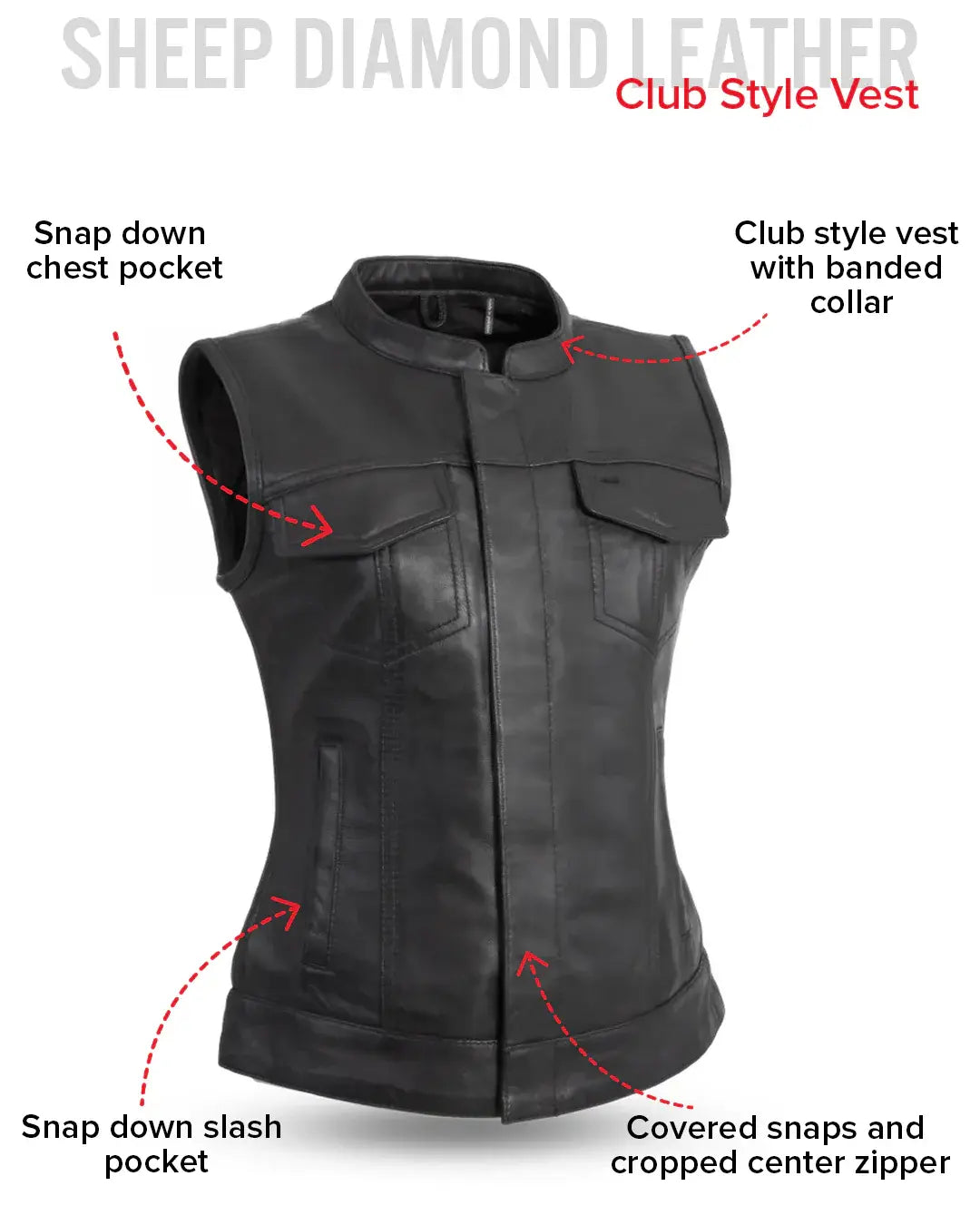 Ludlow Women's Motorcycle Leather Vest - First Manufacturing Company - Flyclothing LLC