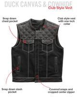 Hunt Club Motorcycle Leather Canvas Vest White Stitch - First Manufacturing Company - Flyclothing LLC