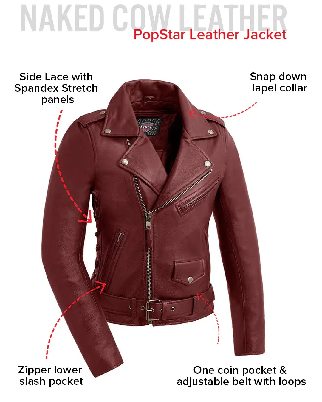 Popstar Women's Motorcycle Leather Jacket - First Manufacturing Company - Flyclothing LLC