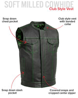 The Cut Men's Motorcycle Leather Vest, Multiple Color Options - First Manufacturing Company - Flyclothing LLC