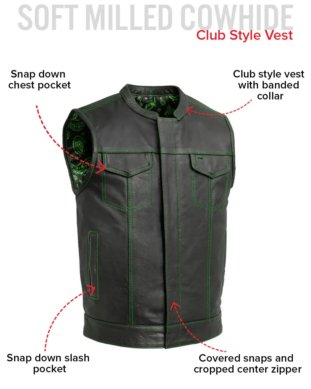 The Cut Men's Motorcycle Leather Vest, Multiple Color Options - First Manufacturing Company - Flyclothing LLC