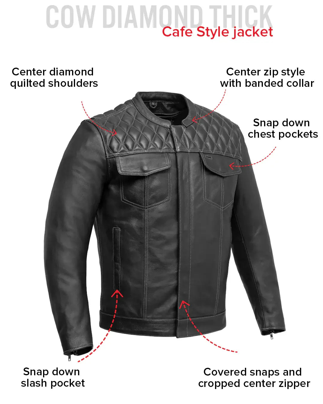Cinder Men's Cafe Style Leather Jacket - First Manufacturing Company - Flyclothing LLC
