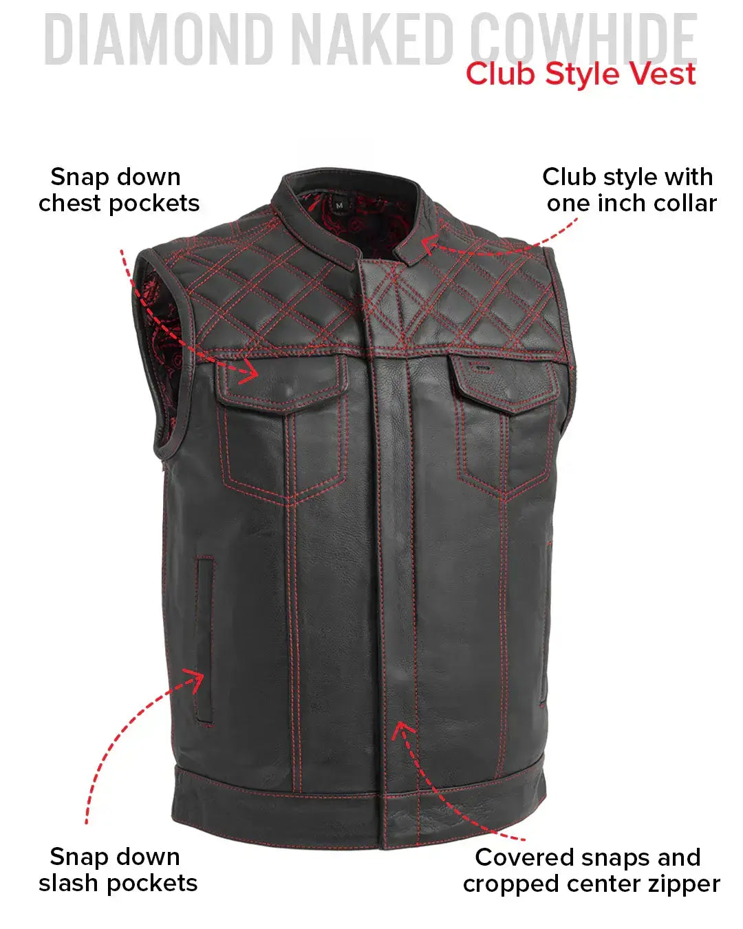 Downside Men's Motorcycle Leather Vest - First Manufacturing Company - Flyclothing LLC