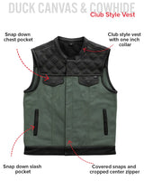 Hunt Club Motorcycle Leather Canvas Vest Green - First Manufacturing Company - Flyclothing LLC
