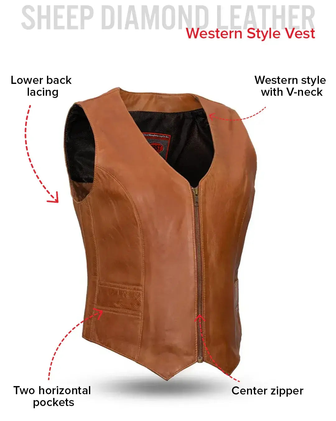Savannah Women's Western Style Motorcycle Leather Vest - First Manufacturing Company - Flyclothing LLC