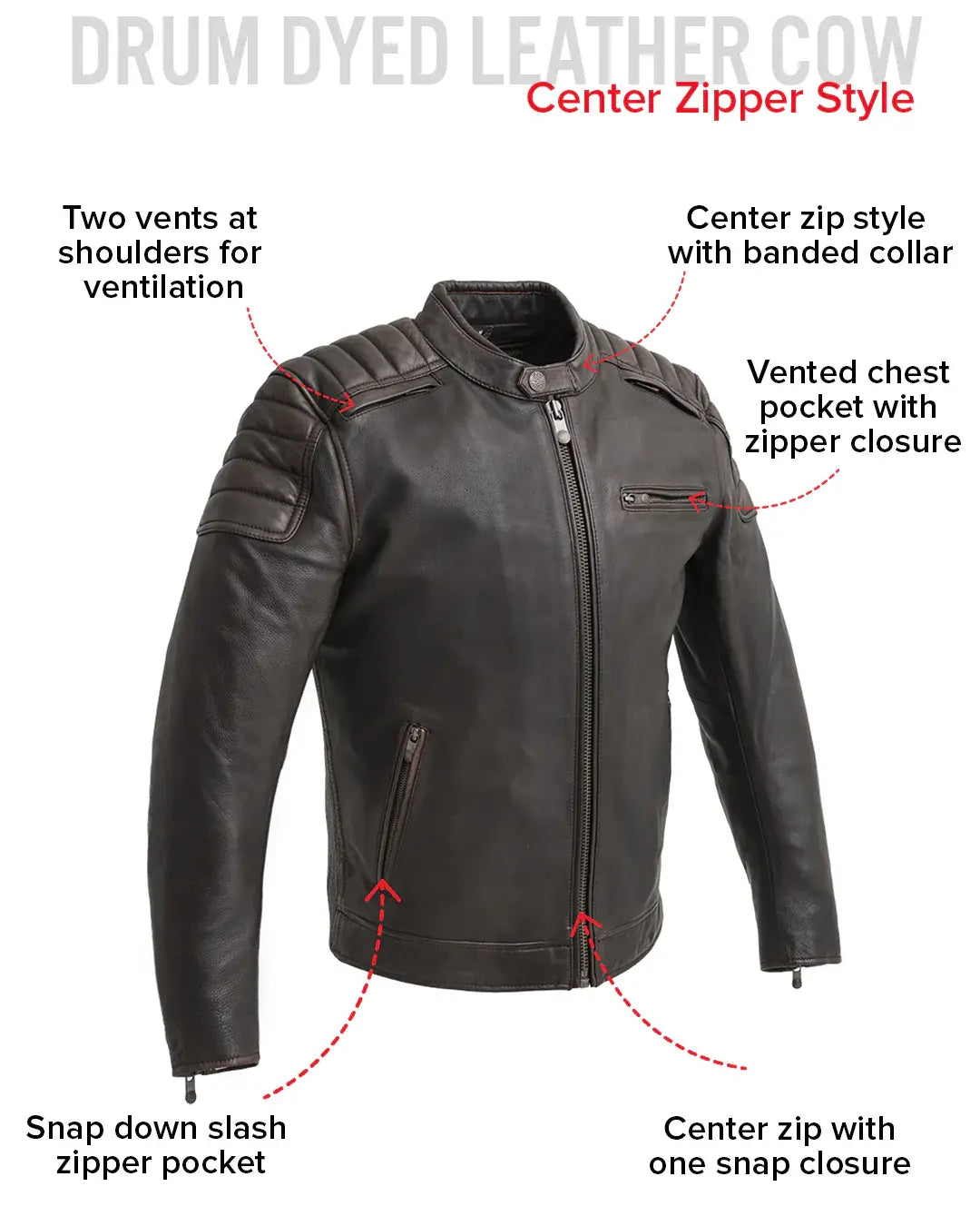Crusader Men's Motorcycle Leather Jacket - First Manufacturing Company - Flyclothing LLC