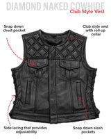 Bonnie - Women's Motorcycle Leather Vest - Diamond Quilt - First Manufacturing Company - Flyclothing LLC