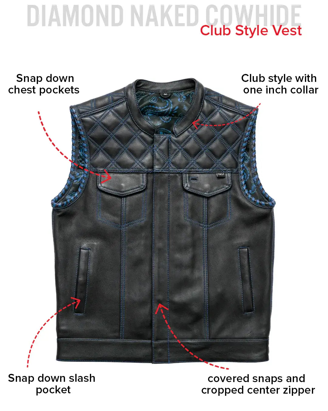Sinister - Men's Motorcycle Leather Vest - First Manufacturing Company - Flyclothing LLC