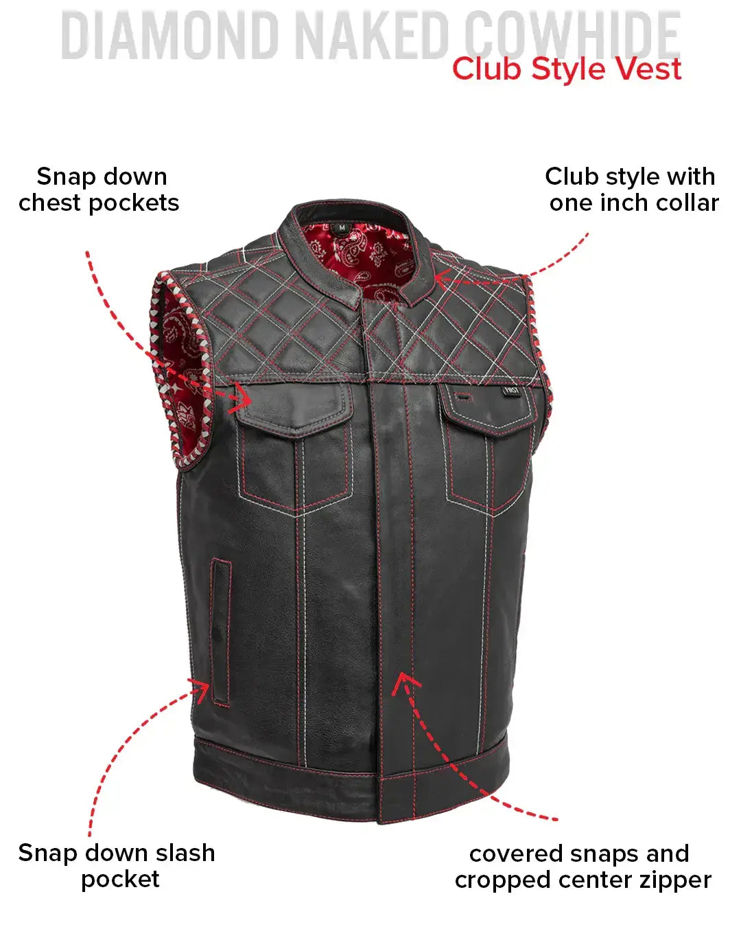 Sinister - Men's Motorcycle Leather Vest - First Manufacturing Company - Flyclothing LLC